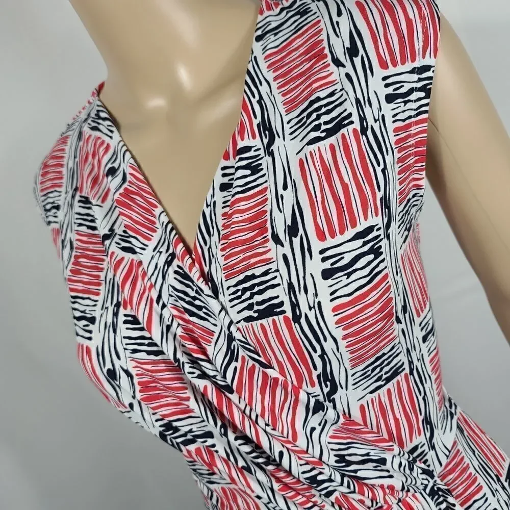 Michael Kors Red and Blue Wrap Midi Dress